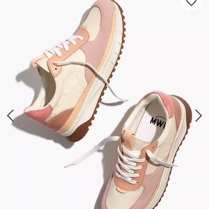 Madewell Kickoff Trainer Sneakers in Washed Nylon and Leather 5.5